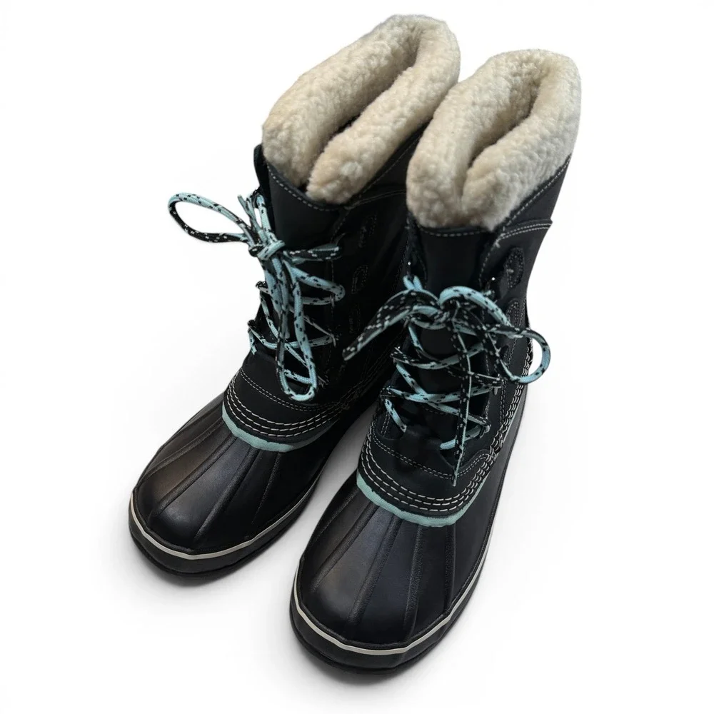 LL Bean Suede Snow Boots Womens 8 Jet Black Waterproof Insulated New
